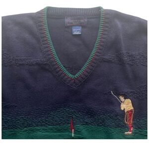 Vintage Christopher Hayes Golf Sweater Men's L Made USA Cotton Golfer V Neck
